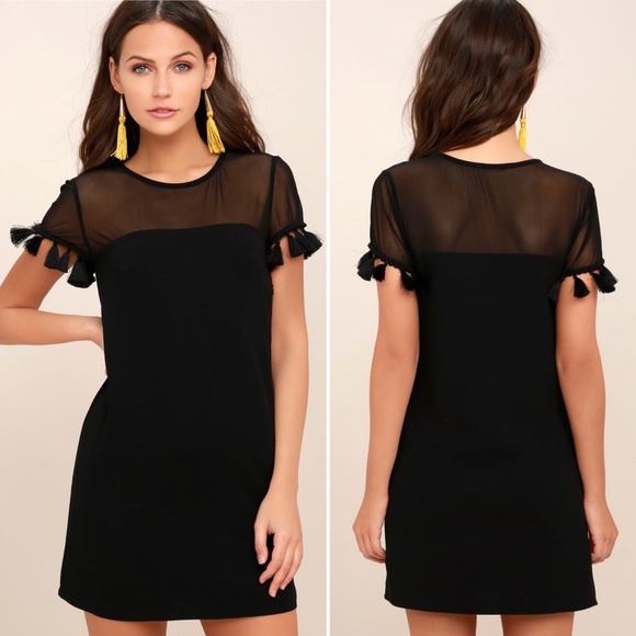 Lulus Dresses & Skirts - NWT Lulus Iced Latte Black Tassel Trim Shift Dress